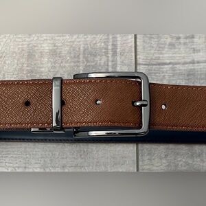 Mens Aldo Reversible Brown / Navy Leather Belt Gunmetal Buckle Medium